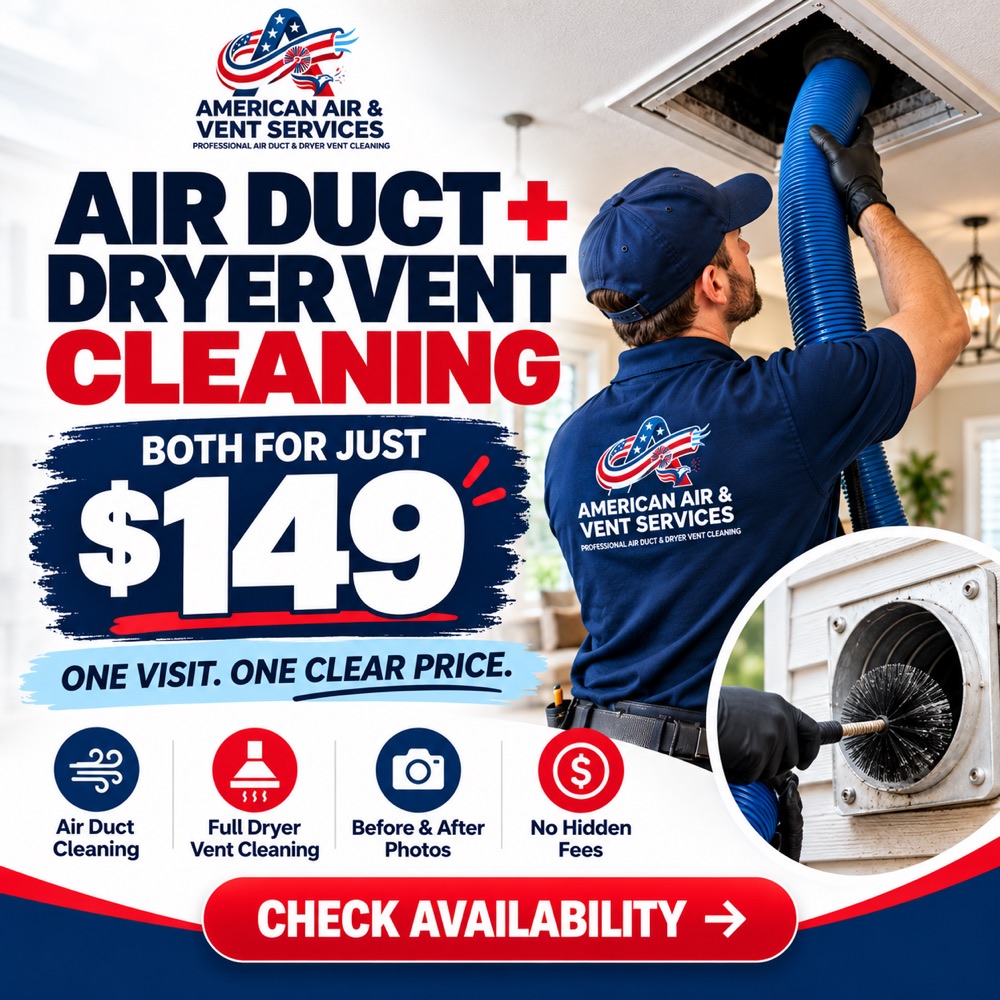 Technician cleaning air ducts and dryer vent
